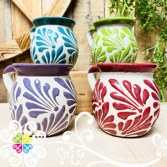 Set of 4 Multicolor Espiga Clay Mugs - Set Taza Barro