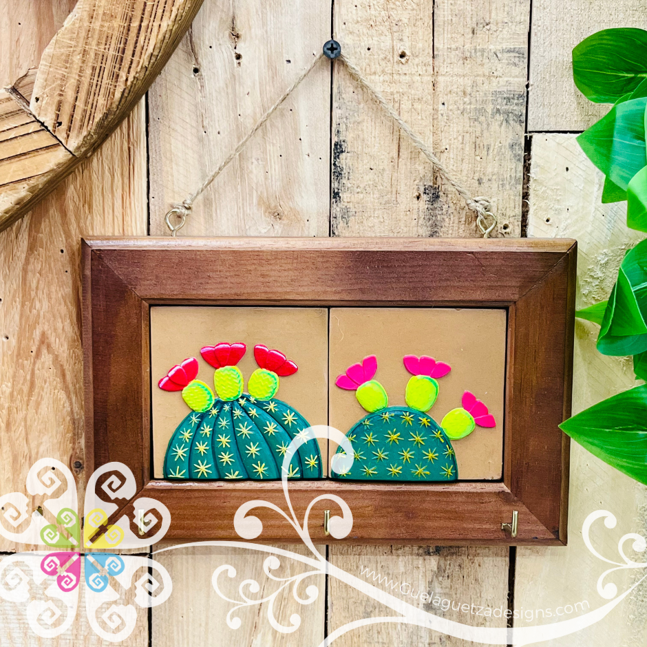 Cactus Design Wood Keyholder - Mexican Keyholder