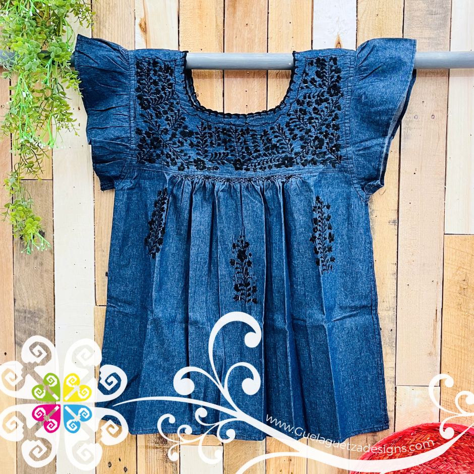 Medium Denim Blusa San Antonino Tableada - Embroider Women Top