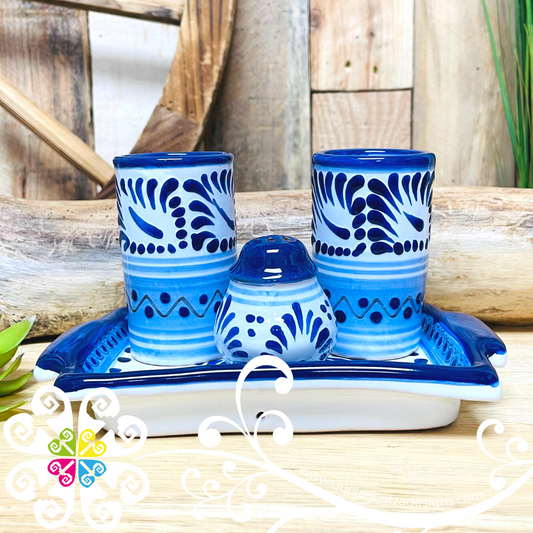 Tequilero Tray Set with Salt Shaker- Blue Talavera