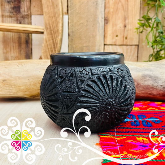 Small Olla Planter Black Clay Vase - Barro Negro Oaxaca