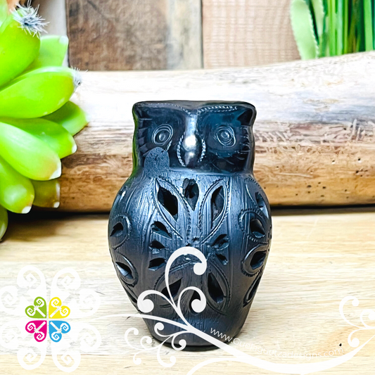 Mini Owl Black Clay Figure - Barro Negro Oaxaca