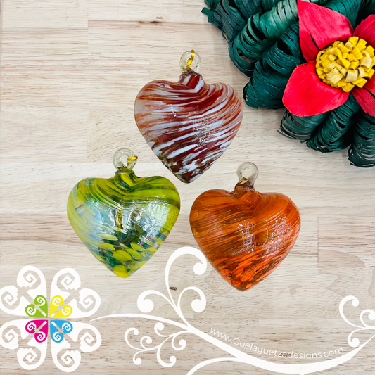 Set of Rainbow Glass Heart Ornaments - Vidrio Soplado