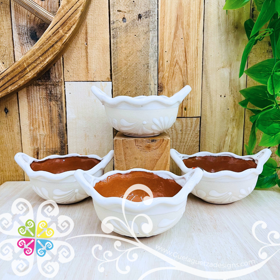 Set of 4 Small White Espiga Cazuelita Clay Bowl