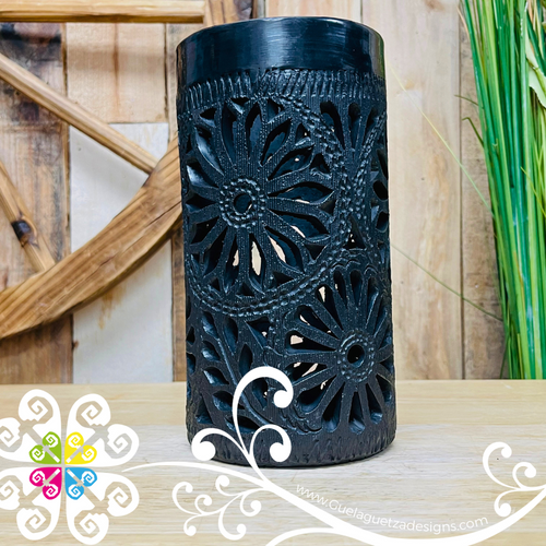 Medium Cylinder Clay Vase - Barro Negro Oaxaca