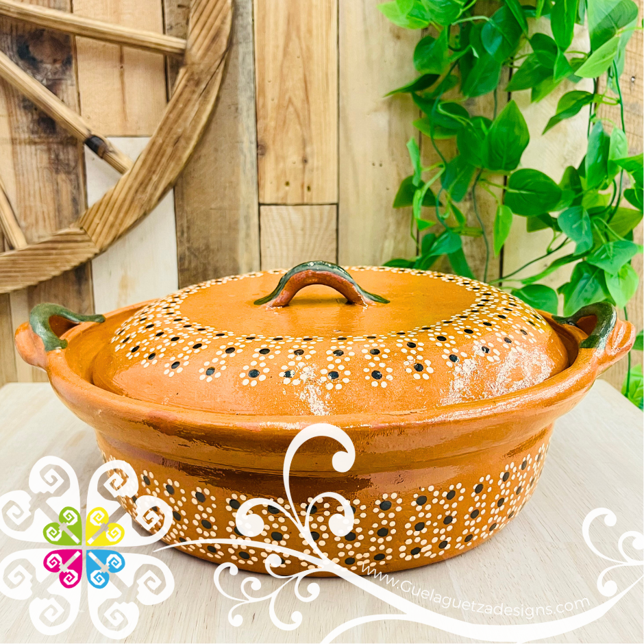 Large Puntos Capula Sencillo Cazuela Barro con Tapa - Capula Sencillo Clay Cazuela