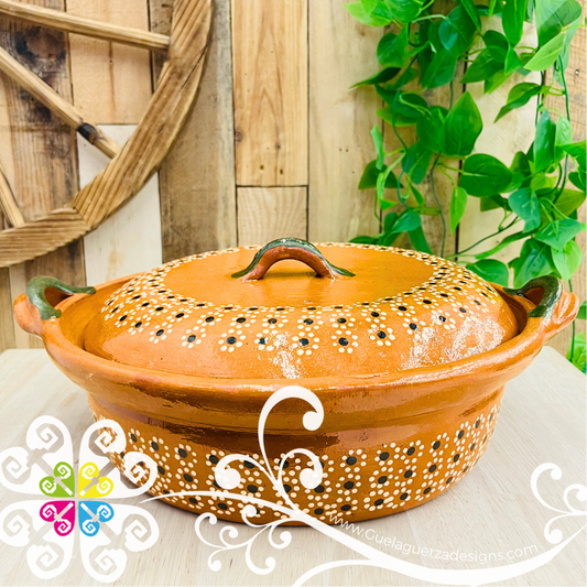 Large Puntos Capula Sencillo Cazuela Barro con Tapa - Capula Sencillo Clay Cazuela