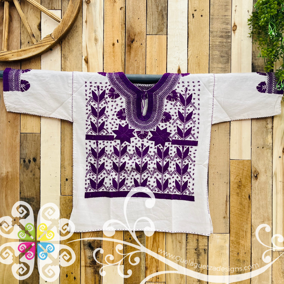 Medium Solid Colors Milpa Embroider 3/4 Sleeve Top - Blusa Bordada