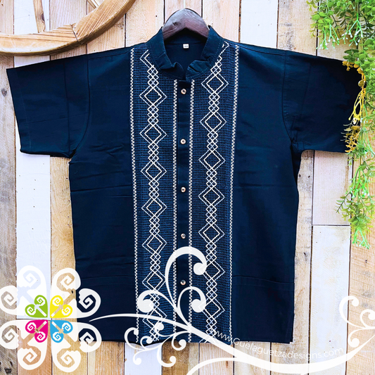 Plus Size Navy Blue Lace Men Guayabera - Men Shirt