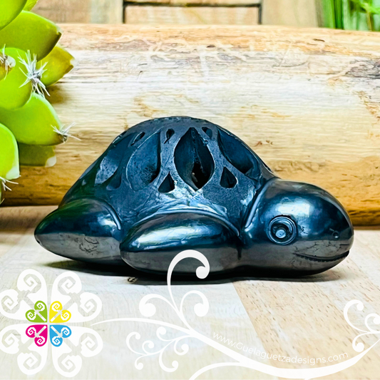 Small Turtle Black Clay Figure - Barro Negro Oaxaca
