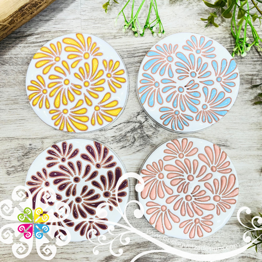 Set of 4 Round Plumeado Mix Coaster Set -  Set of Clay Coasters