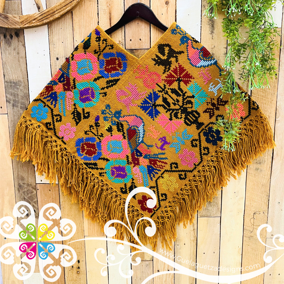 Colors Peacock Design Embroider Poncho - Mañanita