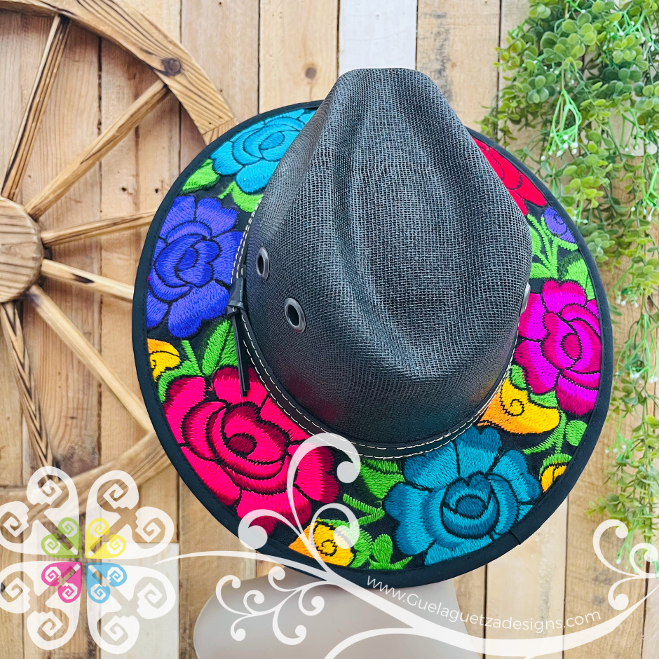 Black With Multicolor Embroidery - Chiapas Summer Hat