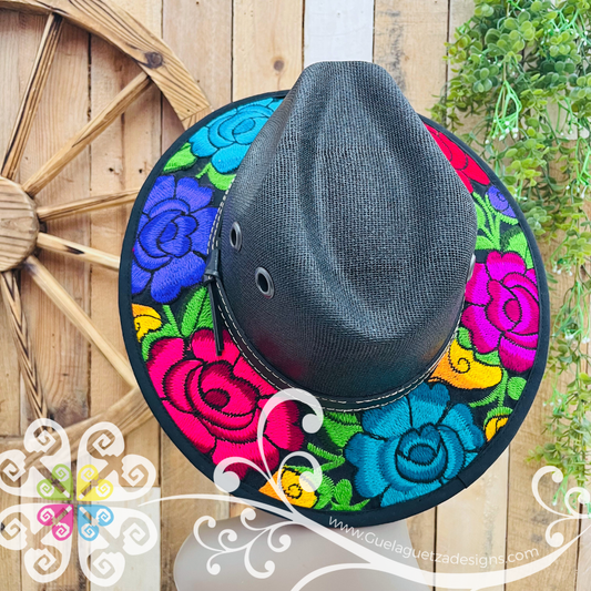 Black With Multicolor Embroidery - Chiapas Summer Hat