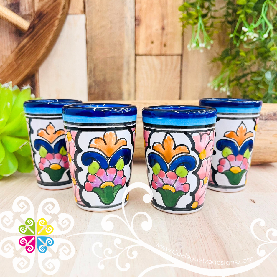 Set of 4 Floral Talavera Tequilero - Set of 4 Shot Glass