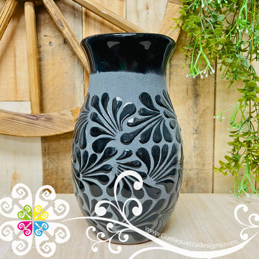 Gray / Black Espiga Plumeado Florero Ovulo - Florero Barro