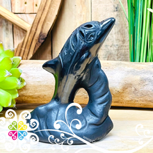 Medium Dolphin Black Clay Figure - Barro Negro Oaxaca