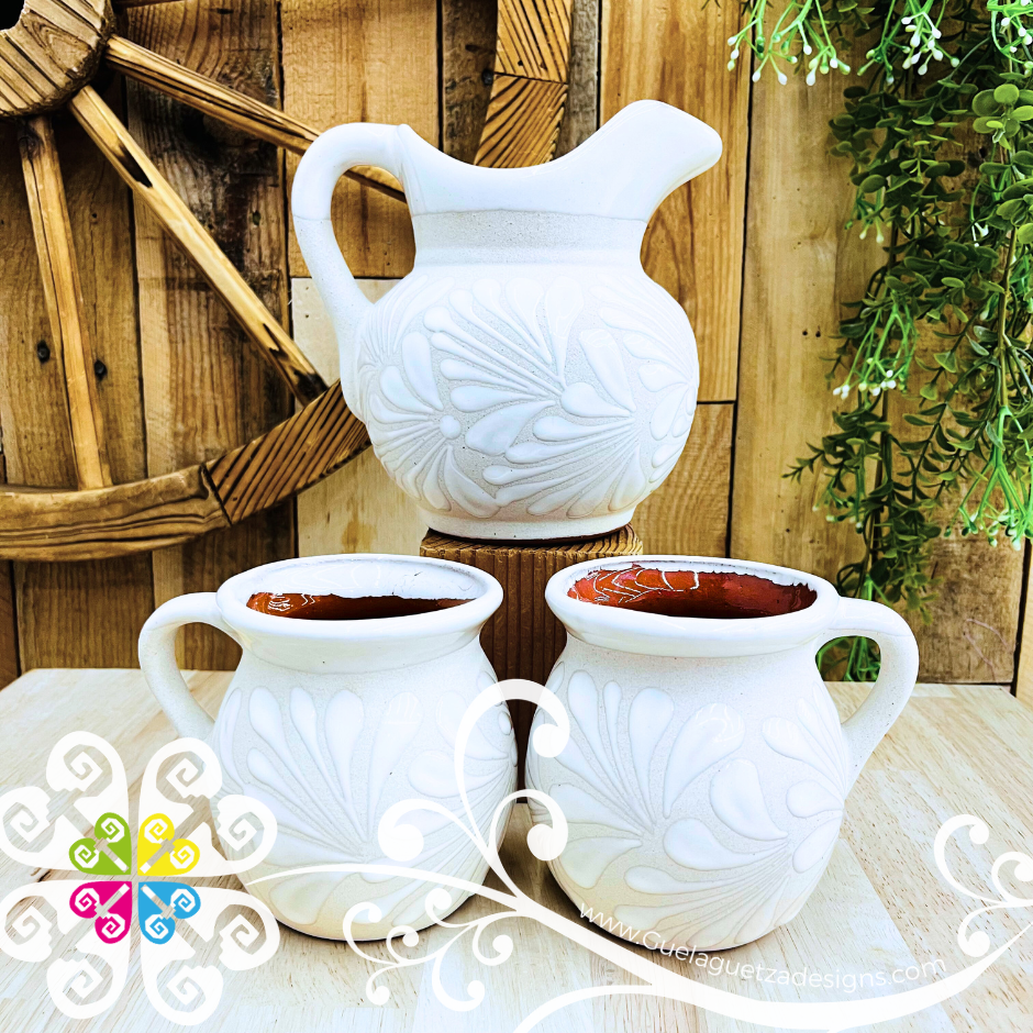 Small White Espiga Lechera Pitcher Set - 2 Mugs