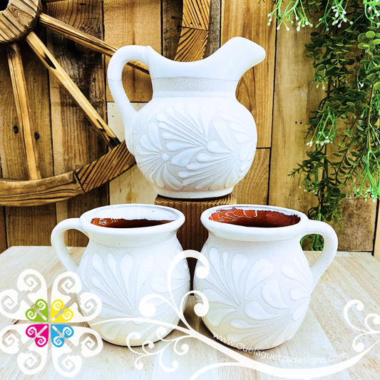 Small White Espiga Lechera Pitcher Set - 2 Mugs