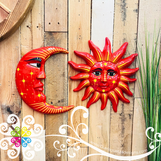 Large Red Sun & Moon Set - Wall Decor