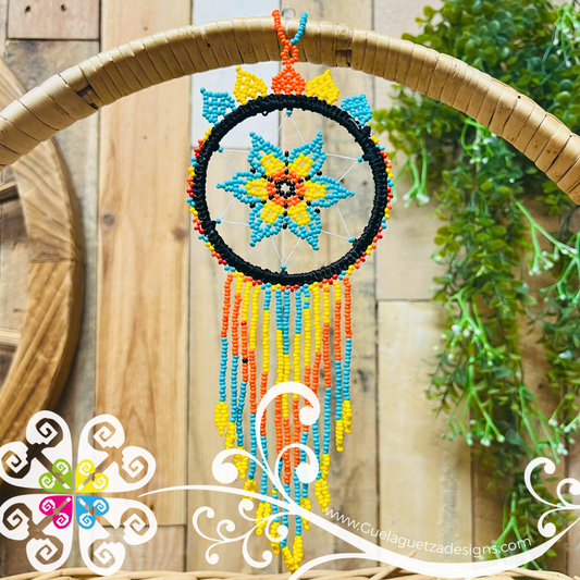 Flower Beaded Dream Catcher - Huichol Art