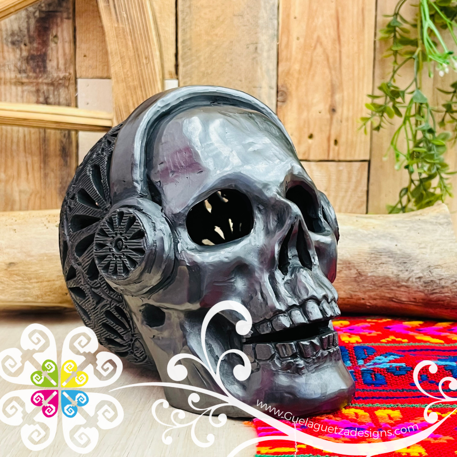 Extra Large Calado Skull  - Black Clay Oaxaca