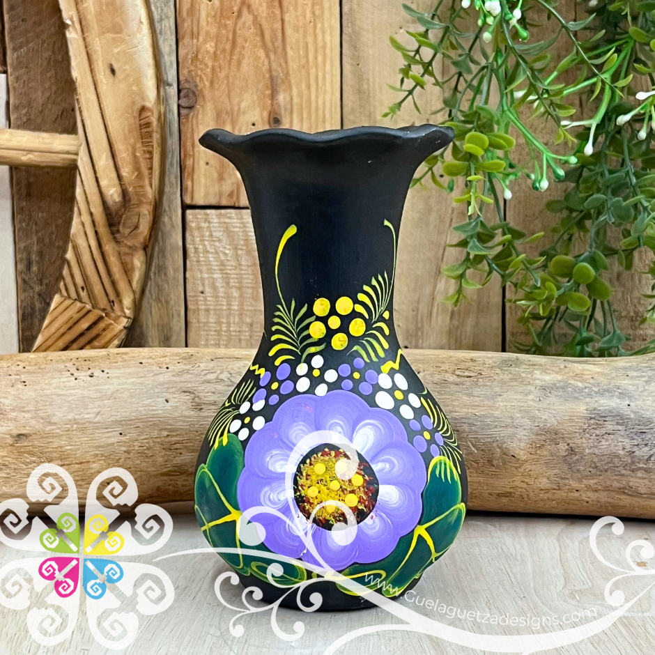 Small Black Clay Handpainted Vase - Barro Negro Oaxaca