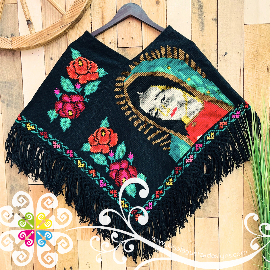 Guadalupe Design Black Embroider Poncho - Mañanita