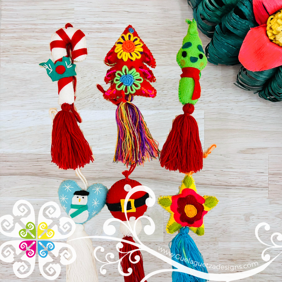 Set of 6 Christmas Pom Pom Sets - Christmas Ornaments