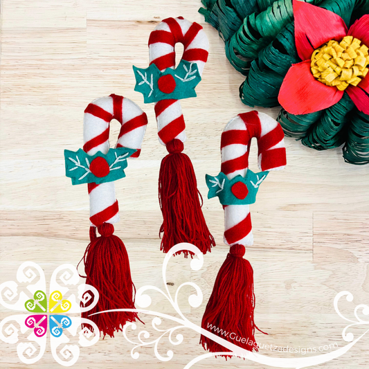 Candy Cane Pom Pom Sets - Christmas Ornaments