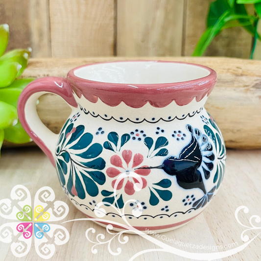 Small Pink Taza Ponchera Colibri - Barro Alta Temperatura - Single Clay Mug