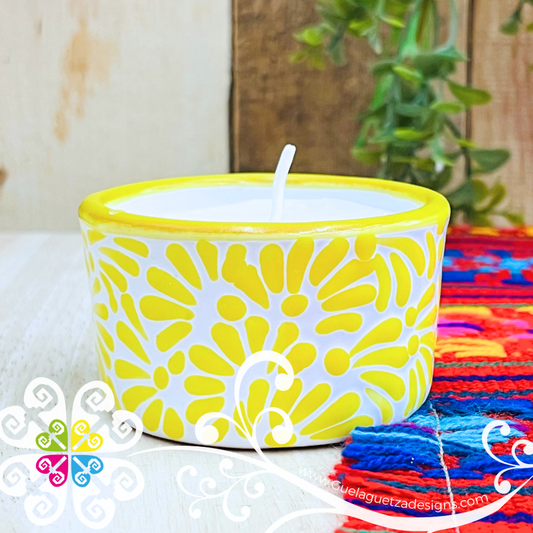 Small Bright Yellow Talavera Candle - Artisan Candles