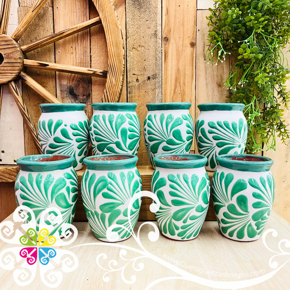 Set of Teal Espiga Plumeado Cantarito Cup - Set Clay Cantarito