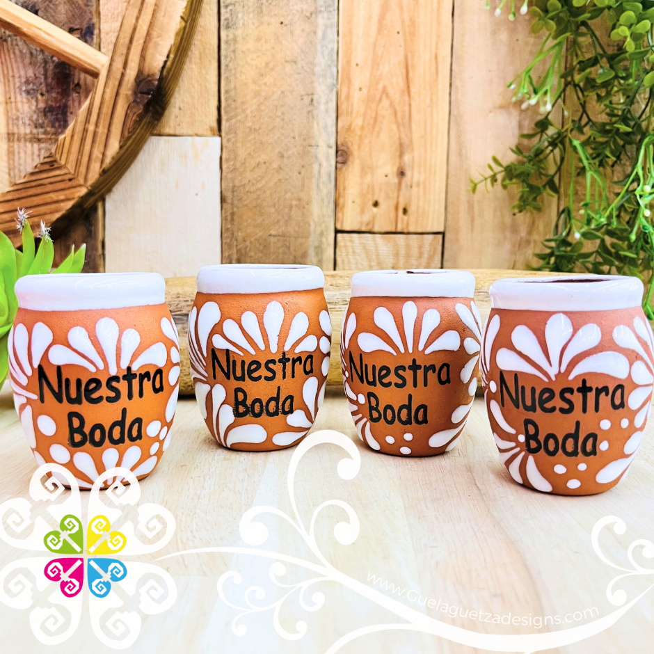 Nuestra Boda - Natural/White Tequilero Set - Clay Tequilero Set