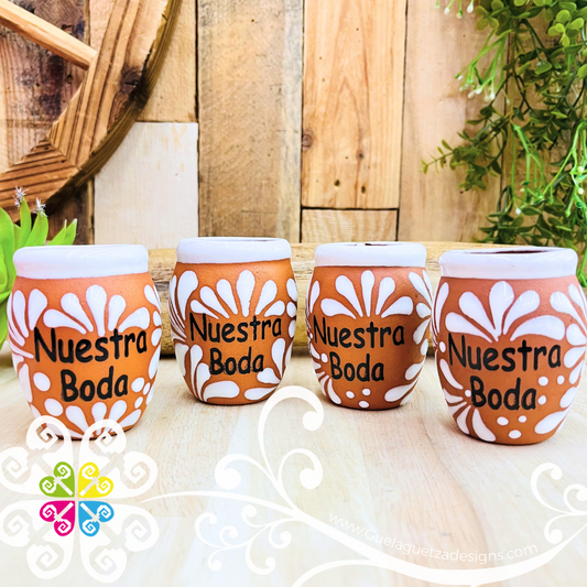 Nuestra Boda - Natural/White Tequilero Set - Clay Tequilero Set