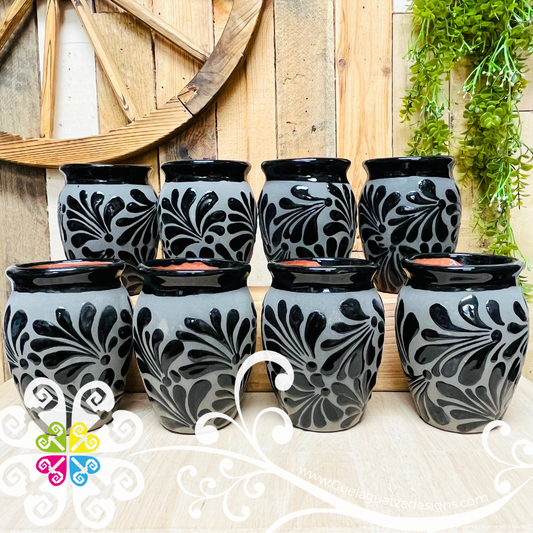 Set of Gray with Black Espiga Plumeado Cantarito Cup - Set Clay Cantarito