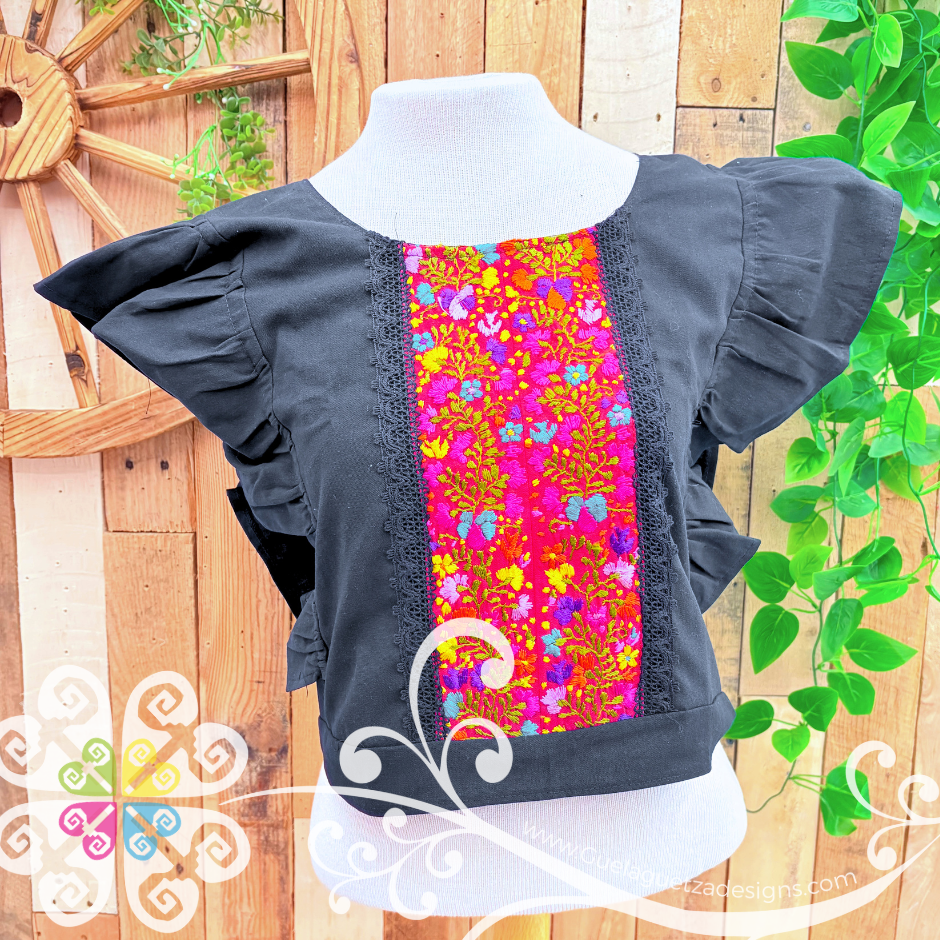 Black with Multicolor Coqueta San Antonino Crop Top