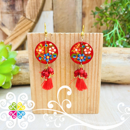 Solid Color Round Tassle Wood Earrings - Palm Earrings