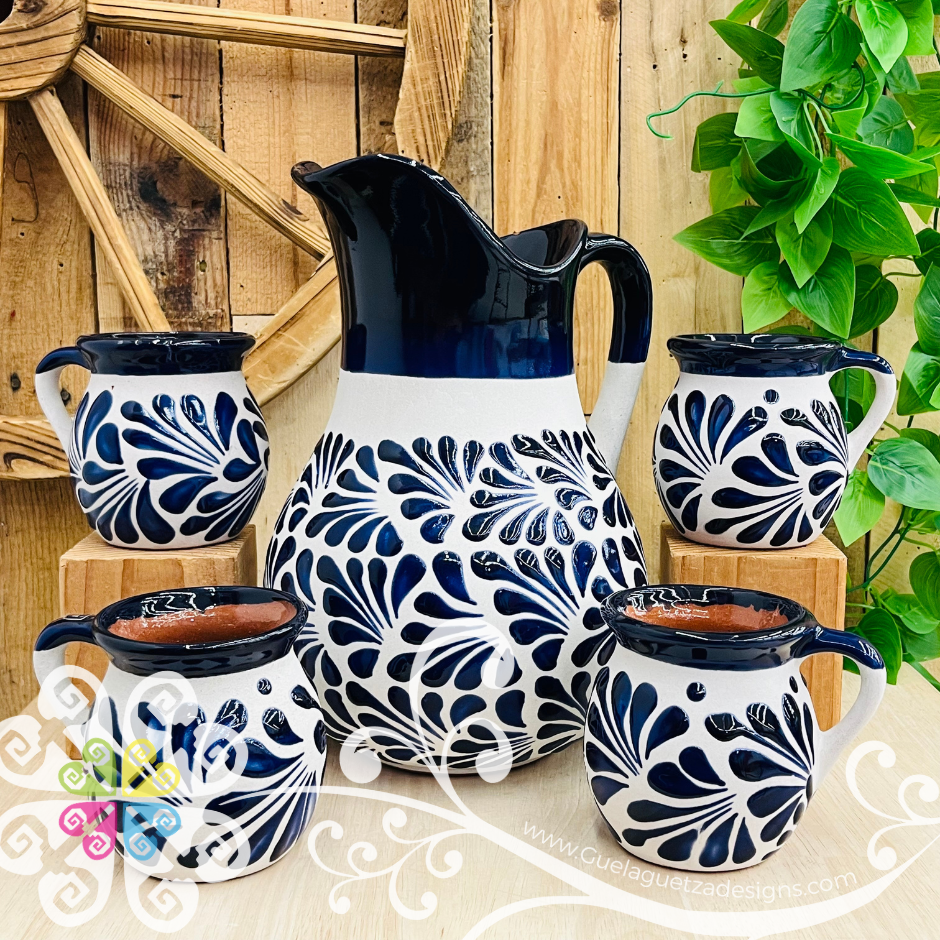 Cobalt Blue Espiga Pato Pitcher Set - 4 Jarritos