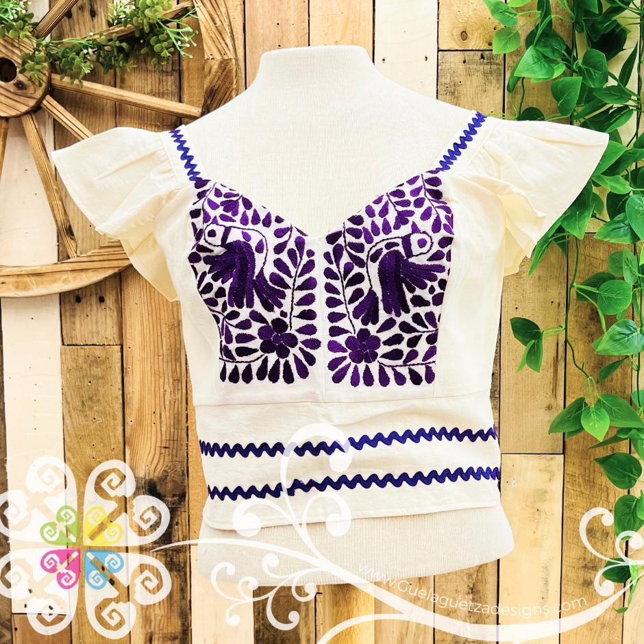 Purple Paloma Crop Top - Short Flutter Sleeve - Women's Top