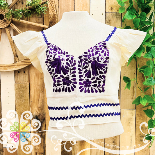 Purple Paloma Crop Top - Short Flutter Sleeve - Women's Top