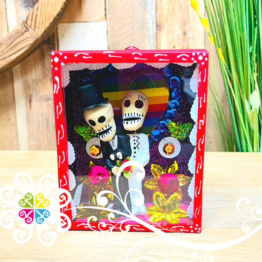 Red Couple Mexican Box Decor - Cajita Decorativa Barro Cocido
