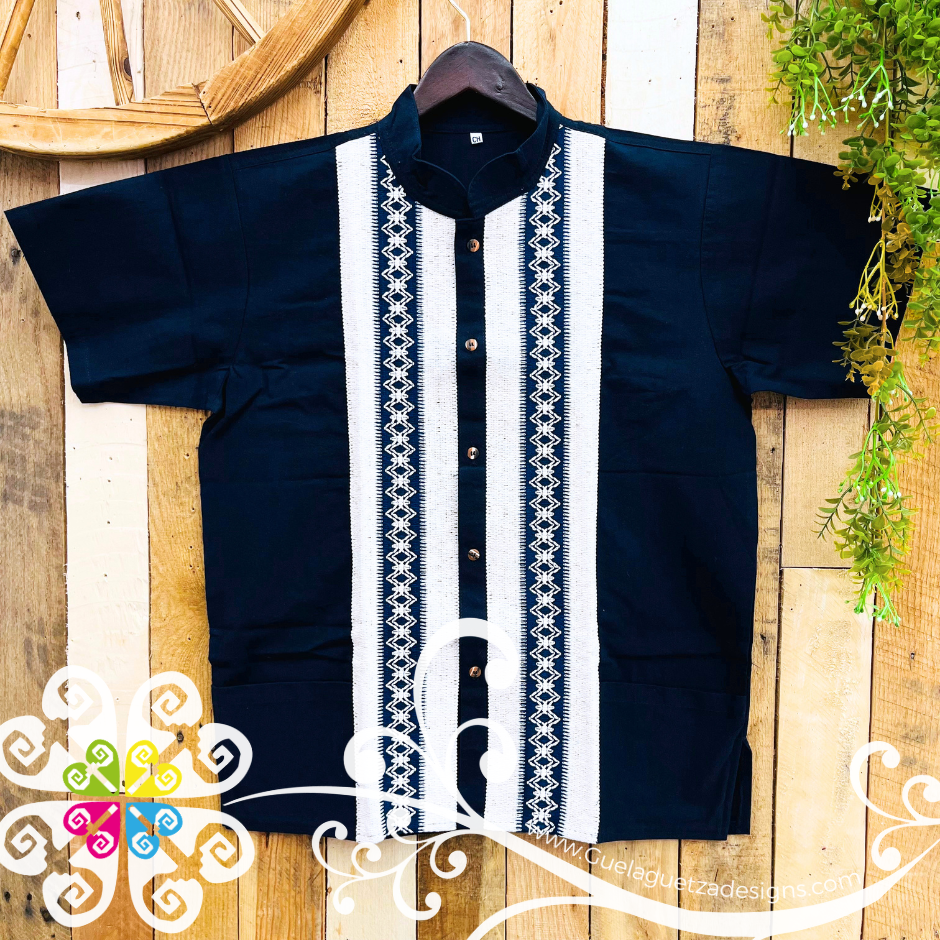 Navy Blue Pepita Guayabera - Men Shirt