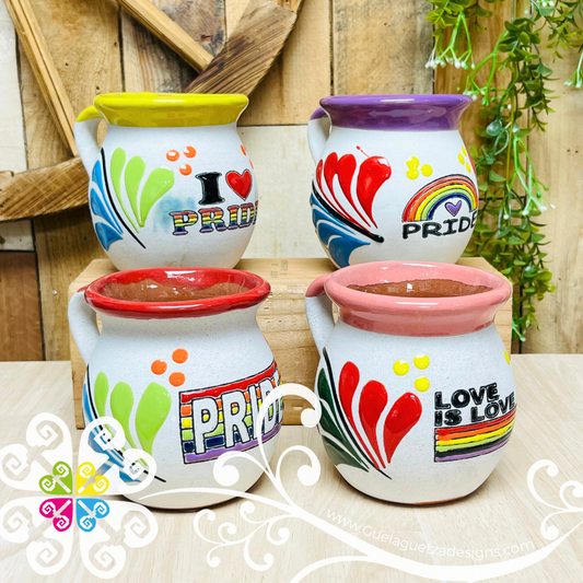 Set of 4 Pride Mexican Clay Mugs - Set Taza Barro