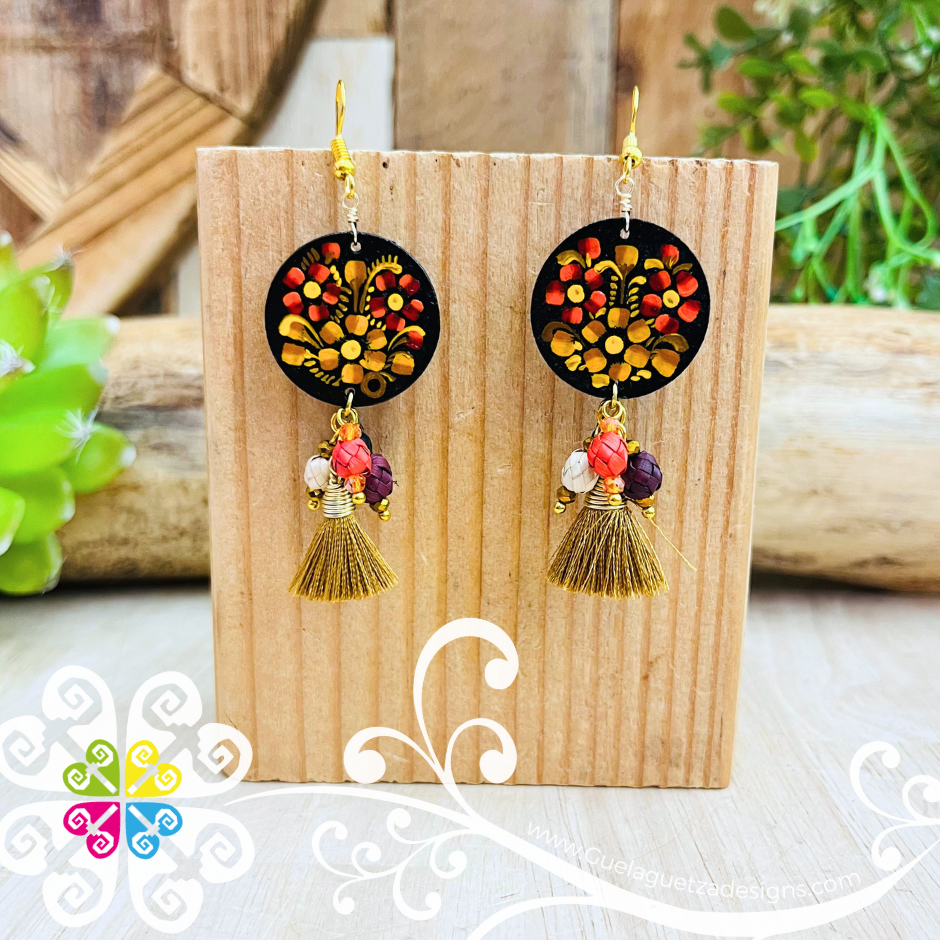 Multicolor Round Tassle Wood Earrings - Palm Earrings