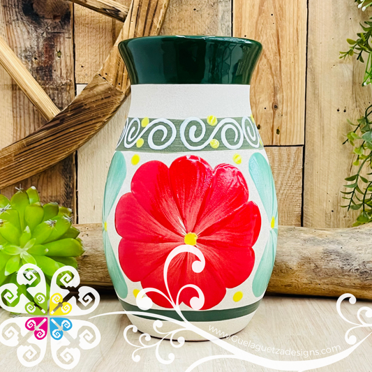 Green Florero Ovulo Floreado - Mexican Home Décor