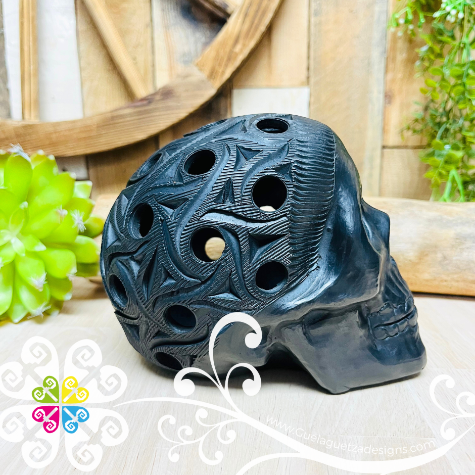 Medium Calado Skull  - Black Clay Oaxaca