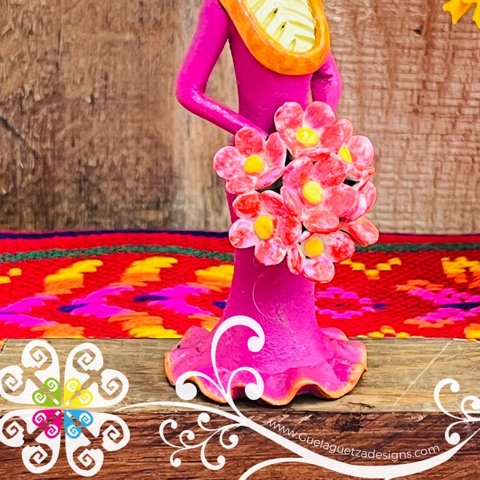 Mini Pink Fina Clay Catrina Michoacana - Capula Clay Home