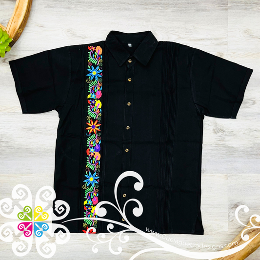 Black String Flowers - Embroider Men Shirt