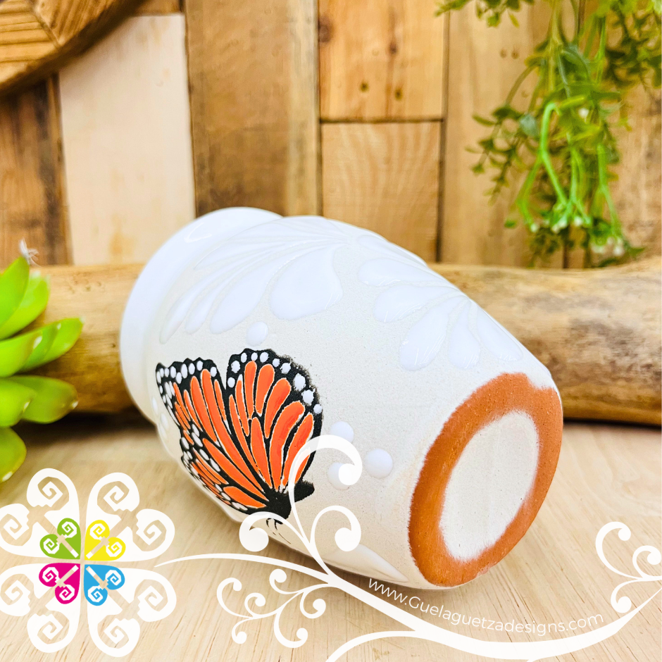 Set of Mariposa White Espiga Plumeado Cantarito Cup - Set Clay Cantarito